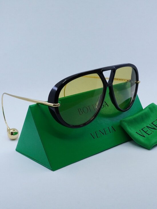 Bottega Veneta BV1273S 003 Geometric Sunglasses - Black and Gold/Yellow main image 11